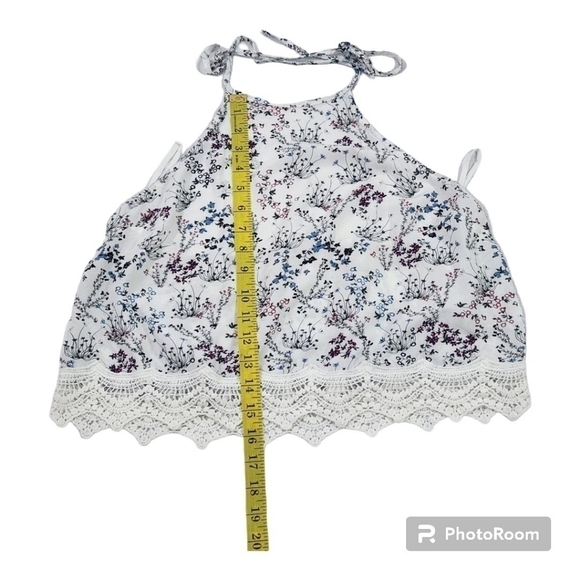 ❤2/15❤garage Crochet Hem Trim Floral Halter Crop Top - Picture 8 of 8